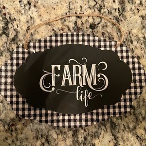 Farm life farmhouse wall decor wooden sign with checkers fabric chalkboard